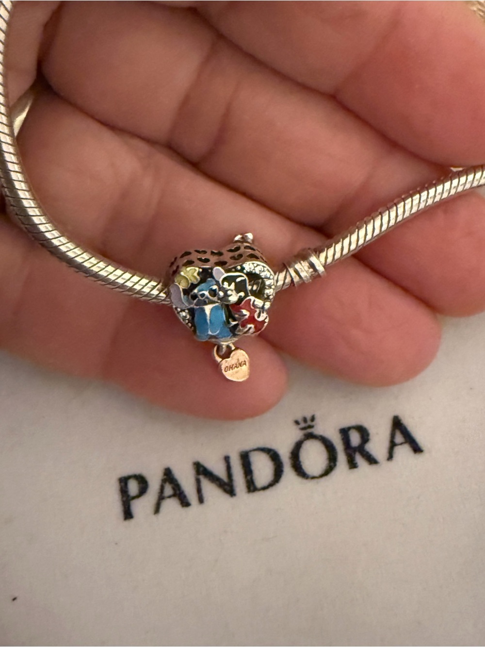 Pandora Silver Snake Chain Bracelet with Multicolor Enamel Heart Charm